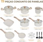 Jogo de Panelas Cerâmica Antiaderente 19 Peças: fundo triplo, indução e limpeza fácil para cozinhar com mais praticidade. - Imagem 2