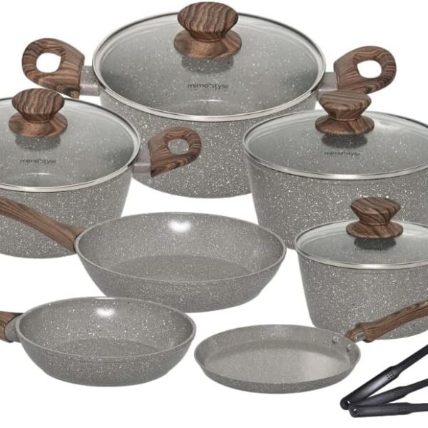 Jogo de Panelas Mimo Style 10 Peças com revestimento cerâmico, base tripla e compatível com indução.