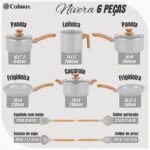 Jogo de Panelas Nivera 6 Peças Cinza com 4 Utensílios, antiaderente, fundo de indução e tampas de vidro. - Imagem 2