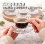 Jogo de Xícaras com Pires de Cristal 6 Unidades com Borda Dourada: elegância para café, chá e mesa posta sofisticada. - Imagem 2