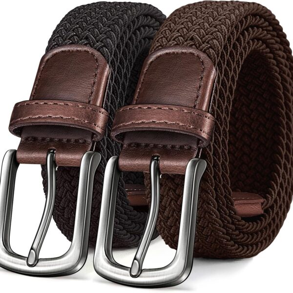 KEMISANT Cinto masculino elástico trançado 2 unidades, confortável e ajustável para jeans, golfe, trabalho e presente.