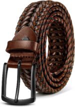 KEMISANT Cinto masculino trançado 3,5 cm: conforto, ajuste fácil e estilo casual para jeans e golf.