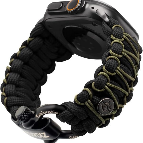 KORDIZ Survivor Pro: pulseira Paracord premium para Apple Watch, com manilha ajustável em aço inoxidável e alta segurança.