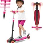 Kids Kick Scooter LED 3 rodas ajustável para crianças, dobrável e antiderrapante, ideal para diversão e segurança.