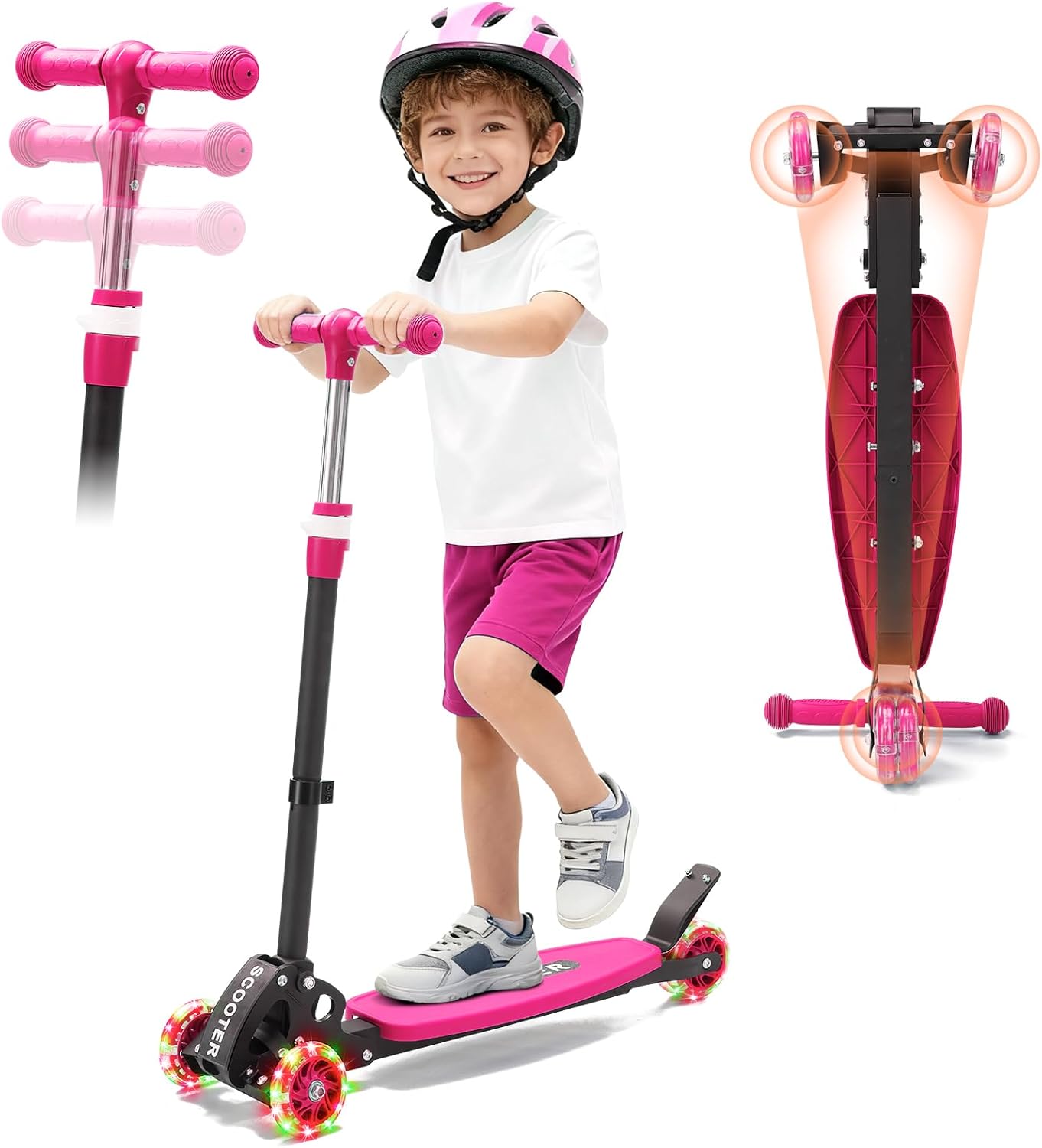 Kids Kick Scooter LED 3 rodas ajustável para crianças, dobrável Kids Kick Scooter LED 3 rodas ajustável para crianças, dobrável e antiderrapante, ideal para diversão e segurança.