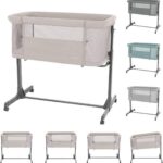 Kikkaboo Berço Noah bege: ajustável, anti-refluxo, com rodas e abertura lateral para mais praticidade e conforto.
