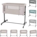 Kikkaboo Berço Noah bege: ajustável, anti-refluxo, com rodas e abertura lateral para mais praticidade e conforto.