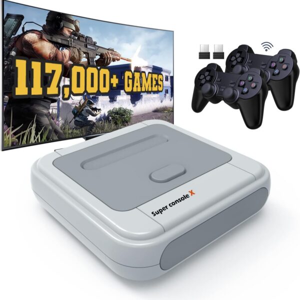 Kinhank Super Console X 256GB, Retro Game Console Built-in 117,000+ Games, Video Game Console Systems for 1080P/720P Output, Compatible with PS1/PSP/MAME/ATARI, WiFi/LAN, 2 Wireless Controllers