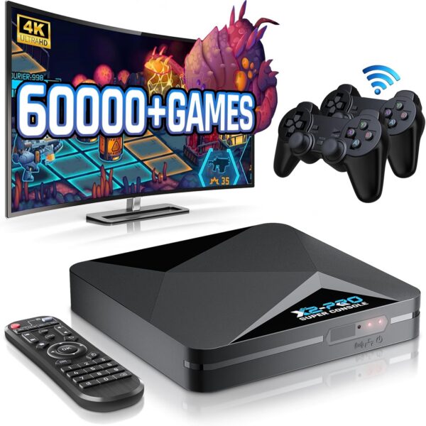 Kinhank Super Console X2 Pro Pre-Installed 100,000+ Classic Games,256G Retro Gaming Consoles Compatible with 60+ emulators, S902X2 Chip, Three Systems in One, Include Remote, Wireless Controllers
