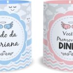 Kit 2 Canecas Dinda e Dindo Personalizadas 325ml, presente emocionante para convite de padrinhos de batismo com nome personalizável.