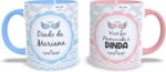 Kit 2 Canecas Dinda e Dindo Personalizadas 325ml, presente emocionante para convite de padrinhos de batismo com nome personalizável.