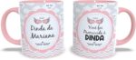 Kit 2 Canecas Dinda e Dindo Personalizadas 325ml, presente emocionante para convite de padrinhos de batismo com nome personalizável. - Imagem 2