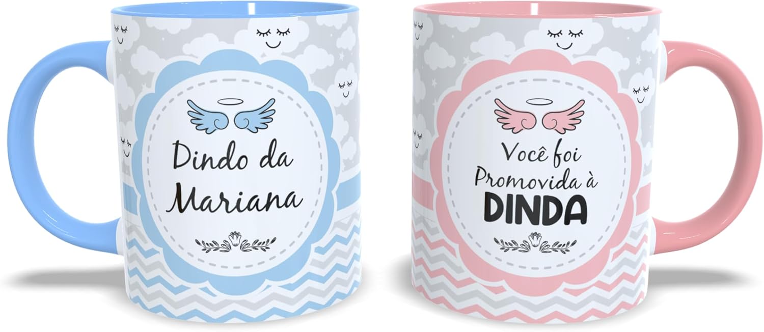 Kit 2 Canecas Dinda e Dindo Personalizadas 325ml, presente emocionante Kit 2 Canecas Dinda e Dindo Personalizadas 325ml, presente emocionante para convite de padrinhos de batismo com nome personalizável.