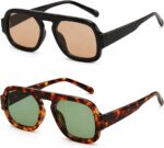 Kit 2 Óculos de Sol Aviador Quadrado UV400: proteção total, estilo vintage unissex e conforto para uso diário.