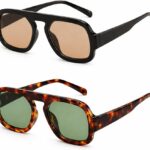 Kit 2 Óculos de Sol Aviador Quadrado UV400: proteção total, estilo vintage unissex e conforto para uso diário.