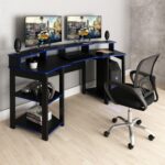 Kit 2 Peças com Mesa Gamer ME4167 e Cadeira Mesh Preto/Azul: conforto e praticidade para seu setup gamer e escritório