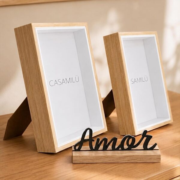 Kit 2 Porta-Retratos Wood MDF com Enfeite Amor: decoração elegante, resistente e perfeita para presentear