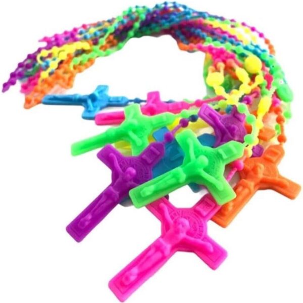 Kit 24 Terços de Silicone Colorido para Pescoço 45cm com Crucifixo 5cm, praticidade e fé para revenda e uso diário