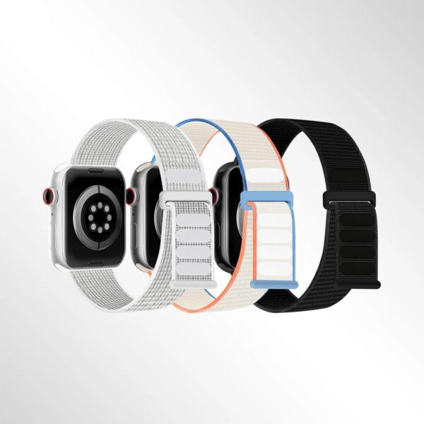 Kit 3 pulseiras esportivas de nylon para Apple Watch com ajuste confortável e fecho seguro para uso diário