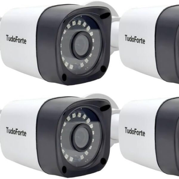 Kit 4 Câmeras de Segurança Full HD 1080p com visão noturna 20m e proteção IP66 para vigilância completa.
