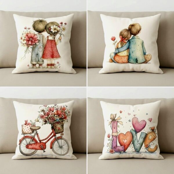 Kit 4 Capas de Almofada Love 45x45 em Microfibra Premium com Zíper: decoração romântica e prática para quarto, sala e presente.