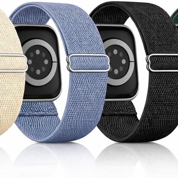 Kit 4 Pulseiras Nylon Elástico para Apple Watch: conforto, ajuste preciso e cores premium para o dia a dia.