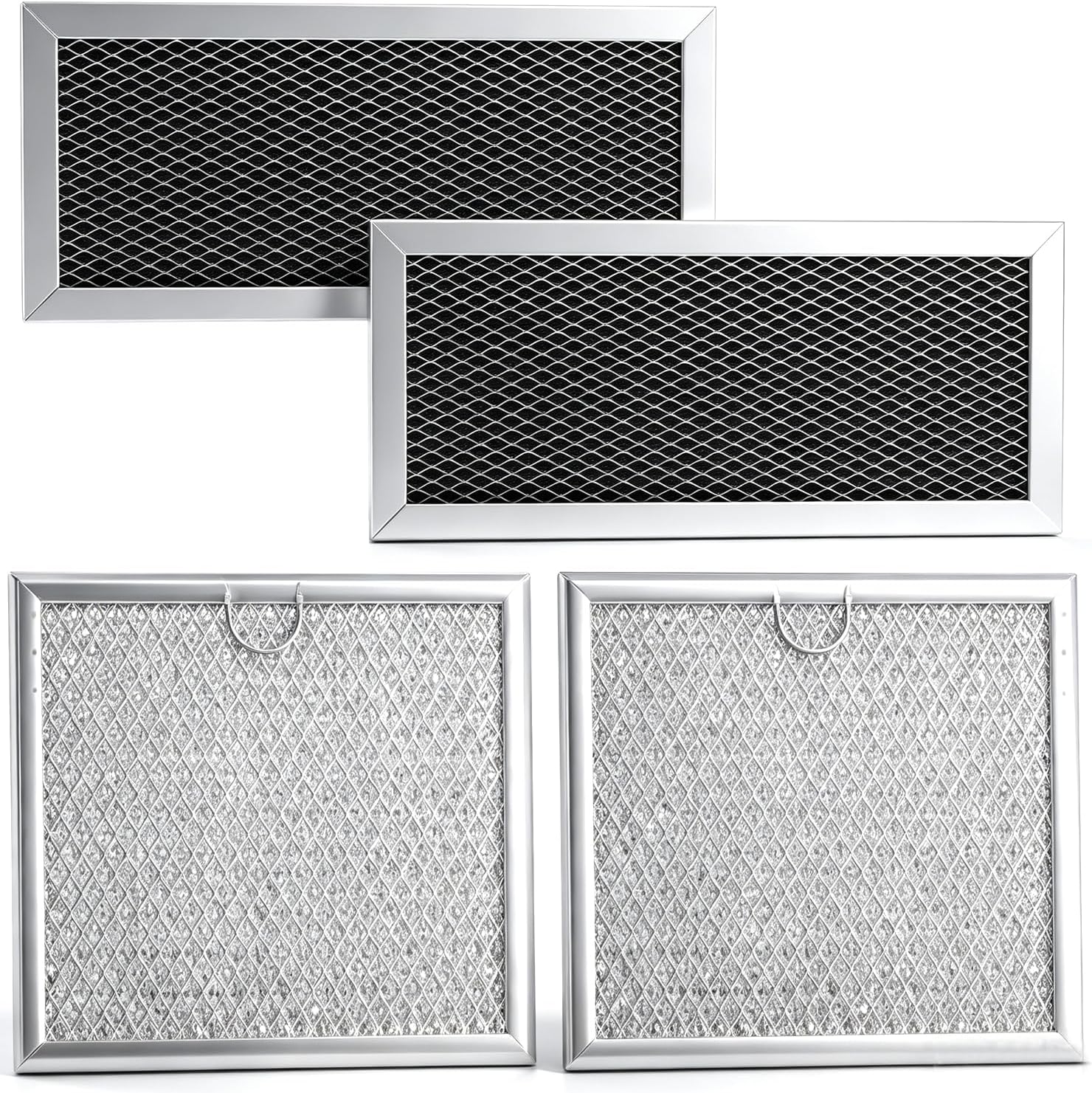 Kit 4 filtros de gordura e carvão para micro-ondas Samsung Kit 4 filtros de gordura e carvão para micro-ondas Samsung ME19R7041FS: remove odores e gordura com fácil instalação