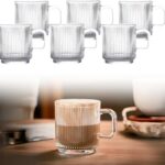 Kit 6 Canecas de Vidro Canelado 350ml: duráveis, transparentes e ideais para café, chá e cappuccino.