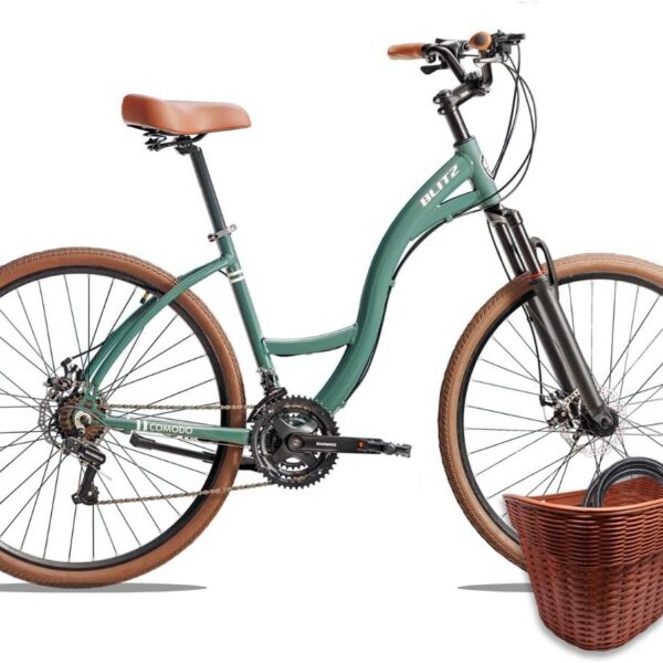 Kit Bicicleta BLITZ Aro 29 Comodo Urbana: leve, resistente e completa, com 21v Shimano, freio a disco, cestinha e cadeado incluso.