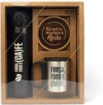 Kit Café Inox com garrafa e caneca: presente sofisticado para escritório, home office e lazer.