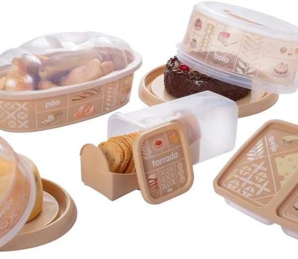 Kit Café da Manhã com 5 Peças Plasútil: mesa posta retrô, prática e completa para servir com estilo e organização.