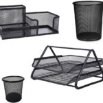 Kit Escritorio Organizador 4 Itens para mesa organizada, ideal para home office e escritório com bandeja, lixeira e porta-lápis