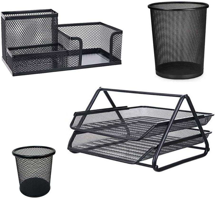 Kit Escritorio Organizador 4 Itens para mesa organizada, ideal para Kit Escritorio Organizador 4 Itens para mesa organizada, ideal para home office e escritório com bandeja, lixeira e porta-lápis
