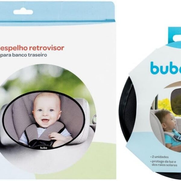 Kit Espelho Retrovisor Oval e Protetor Solar Buba: mais segurança e conforto para bebê no carro.