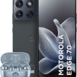 Kit Motorola Edge 70 5G 256GB com Moto Buds Loop Swarovski Ice Melt: desempenho avançado, conforto e som cristalino.