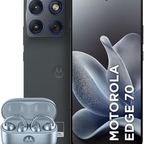 Kit Motorola Edge 70 5G 512GB Gadget Grey + Loop Swarovski Ice Melt: desempenho e estilo premium em um só kit.