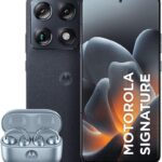 Kit Motorola Signature 5G 512GB Preto + Loop Swarovski Ice Melt: design elegante e áudio premium em edição limitada.