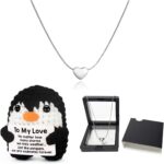 Kit Pinguim de Crochê e Colar de Coração: presente romântico premium para namorada e esposa, pronto para surpreender