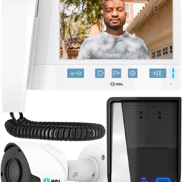 Kit Porteiro Eletrônico HDL com vídeo e câmera auxiliar Advance 7 branco: mais segurança e praticidade para sua casa.