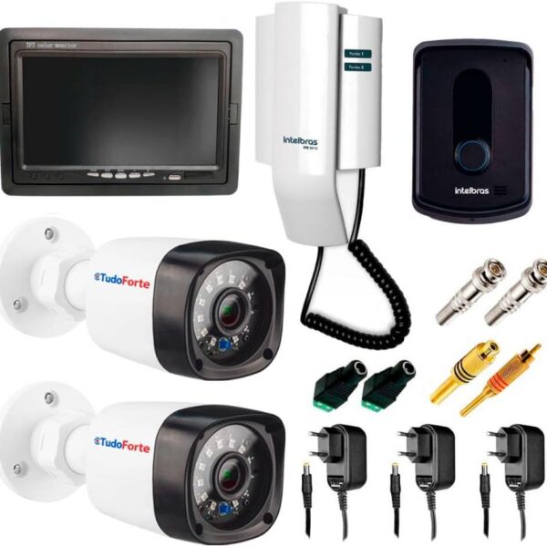 Kit Porteiro Intelbras IPR8010 com 2 câmeras infravermelho e monitor 7" LCD colorido para mais segurança e praticidade.