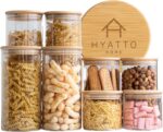 Kit Potes Herméticos Hyatto Home de vidro com tampa de bambu: conserva alimentos com estilo e praticidade.