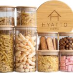 Kit Potes Herméticos Hyatto Home de vidro com tampa de bambu: conserva alimentos com estilo e praticidade.
