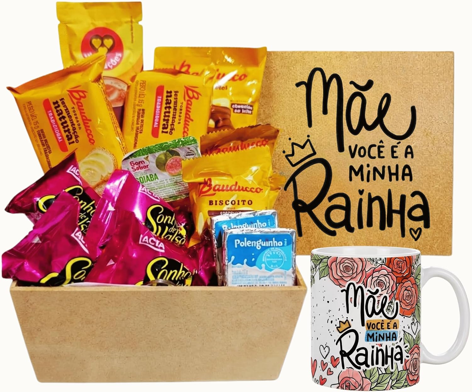 Kit Presente Cesta Café da Manhã Dia das Mães com Kit Presente Cesta Café da Manhã Dia das Mães com caneca decorada: um presente completo e cheio de carinho para surpreender a mamãe.
