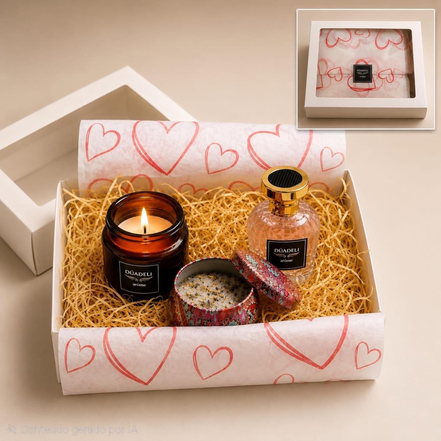 Kit Presente DUADELI Pas de Déesses 4 itens: vela aromática, Kit Presente DUADELI Pas de Déesses 4 itens: vela aromática, frasco decorativo, sais de banho e caixa pronta para presentear.