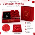 Kit Presente Dia dos Namorados com Caixa Acrílico, rosas, colar, touca de cetim e sacola Te Amo: presente romântico e completo. - Imagem 2