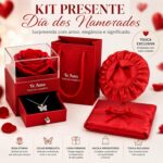 Kit Presente Dia dos Namorados com rosa, colar, touca de cetim e sacola premium pronta para presentear com charme e romantismo. - Imagem 2