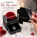 Kit Presente Rosa Eterna com Colar Eu Te Amo 100 Idiomas: presente romântico e sofisticado em caixa de luxo com sacola. - Imagem 2