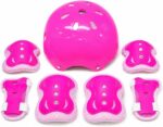 Kit Protecao Infantil Menina 7 Pecas Rosa: seguranca completa, conforto ajustavel e ideal para patins, skate, bicicleta e patinete.