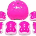 Kit Protecao Infantil Menina 7 Pecas Rosa: seguranca completa, conforto ajustavel e ideal para patins, skate, bicicleta e patinete.