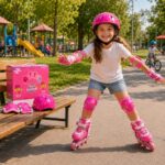 Kit Protecao Infantil Menina 7 Pecas Rosa: seguranca completa, conforto ajustavel e ideal para patins, skate, bicicleta e patinete. - Imagem 2